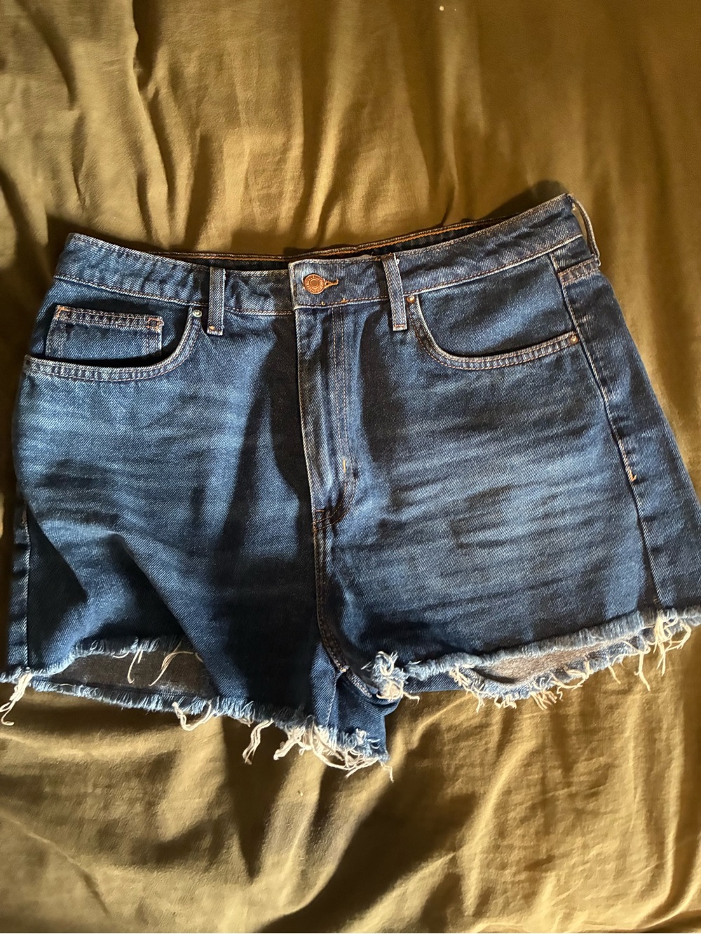 Forever 21 Dark Blue Distressed Denim Cutoff Shorts